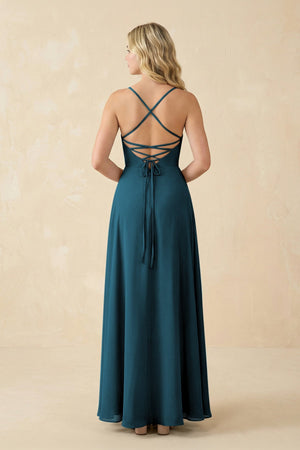 A-Line Chiffon Spaghetti Strap Bridesmaid Dress in Dark Teal - SHE IS ME BRIDESMAID DRESSES