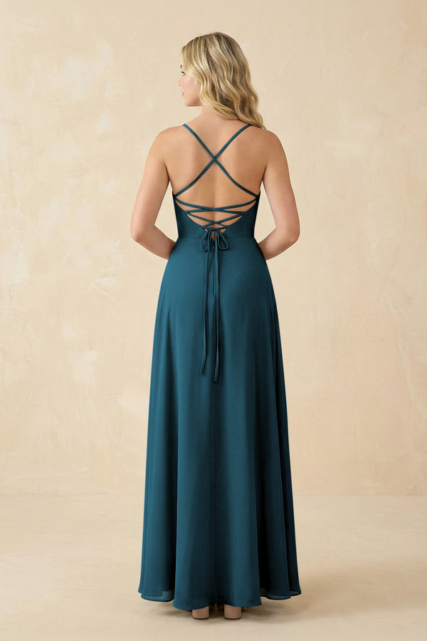 A-Line Chiffon Spaghetti Strap Bridesmaid Dress in Dark Teal - SHE IS ME BRIDESMAID DRESSES