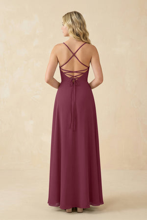 A-Line Chiffon Spaghetti Strap Bridesmaid Dress in Desert Rose (2) | KISSBRIDAL