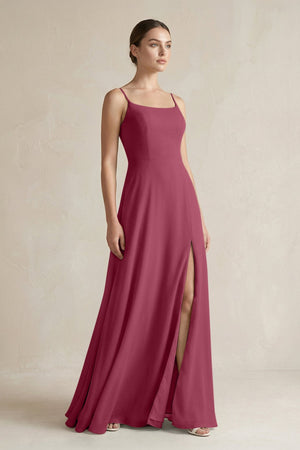 A - Line Chiffon Spaghetti Strap Bridesmaid Dress in Desert Rose - SHE IS ME Bridesmaid Dresses