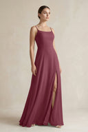 A-Line Chiffon Spaghetti Strap Bridesmaid Dress in Desert Rose | KISSBRIDAL