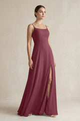 A-Line Chiffon Spaghetti Strap Bridesmaid Dress in Desert Rose | KISSBRIDAL