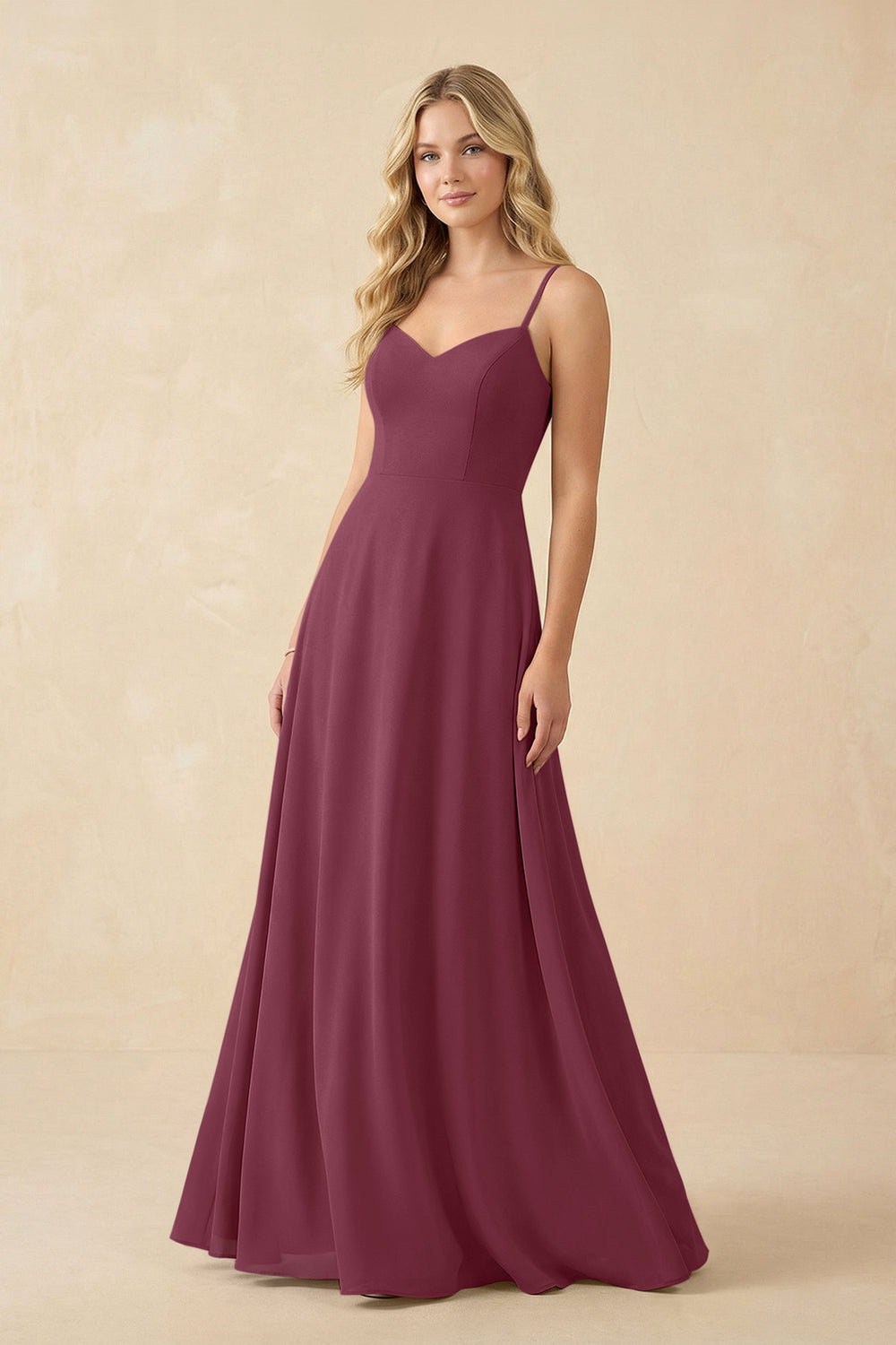A-Line Chiffon Spaghetti Strap Bridesmaid Dress in Desert Rose