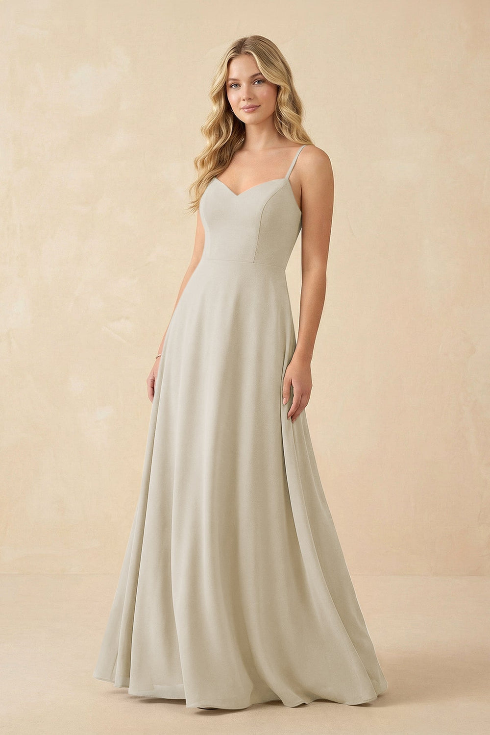 A-Line Chiffon Spaghetti Strap Bridesmaid Dress in Dove Gray - KISS BRIDAL BRIDESMAID DRESSES