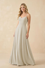 A-Line Chiffon Spaghetti Strap Bridesmaid Dress in Dove Gray - KISS BRIDAL BRIDESMAID DRESSES