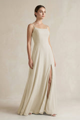 A - Line Chiffon Spaghetti Strap Bridesmaid Dress in Dove Gray - KISS BRIDAL Bridesmaid Dresses