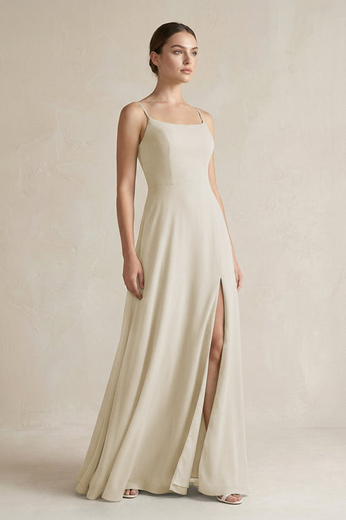 A - Line Chiffon Spaghetti Strap Bridesmaid Dress in Dove Gray - SHE IS ME Bridesmaid Dresses