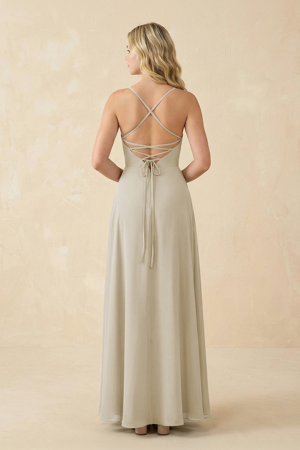 A-Line Chiffon Spaghetti Strap Bridesmaid Dress in Dove Gray - KISS BRIDAL BRIDESMAID DRESSES