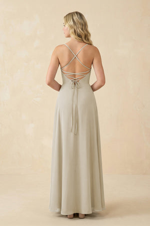 A-Line Chiffon Spaghetti Strap Bridesmaid Dress in Dove Gray - SHE IS ME BRIDESMAID DRESSES