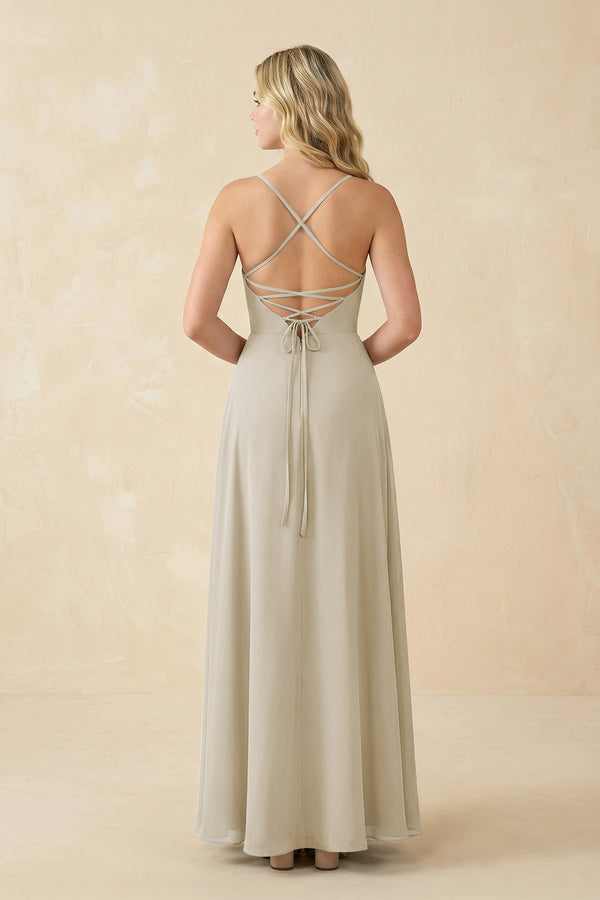 A-Line Chiffon Spaghetti Strap Bridesmaid Dress in Dove Gray - SHE IS ME BRIDESMAID DRESSES