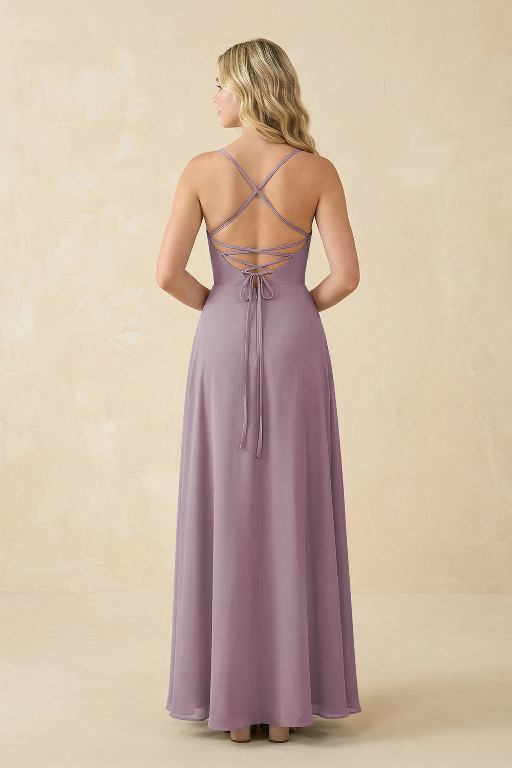 A-Line Chiffon Spaghetti Strap Bridesmaid Dress in Dusk - KISS BRIDAL BRIDESMAID DRESSES