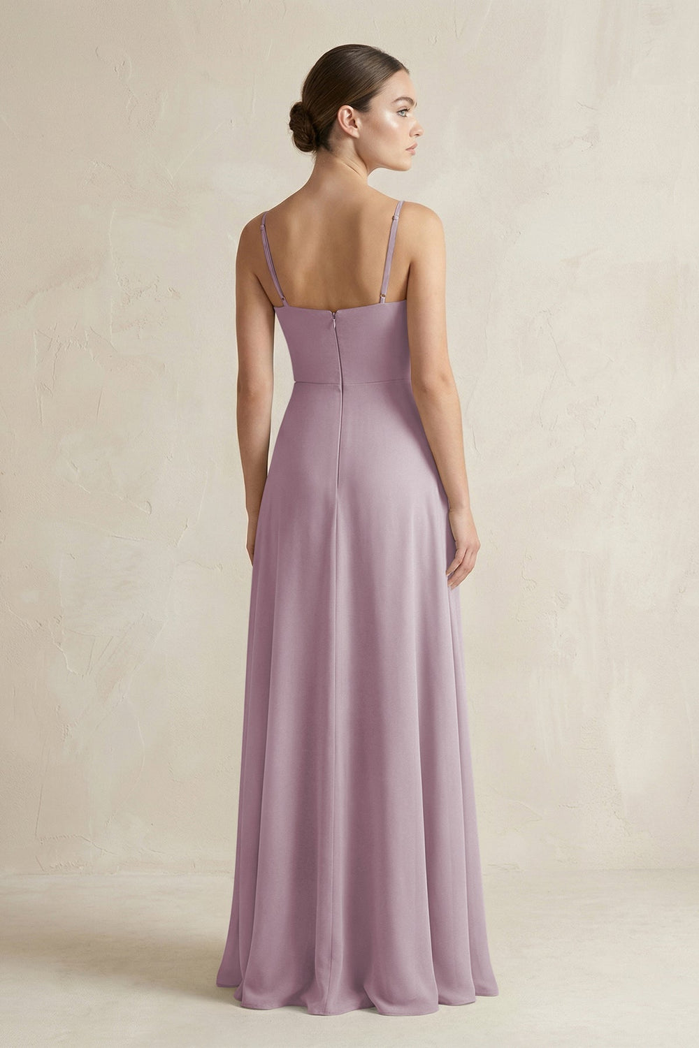 A - Line Chiffon Spaghetti Strap Bridesmaid Dress in Dusk - SHE IS ME Bridesmaid Dresses