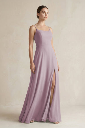 A - Line Chiffon Spaghetti Strap Bridesmaid Dress in Dusk - SHE IS ME Bridesmaid Dresses