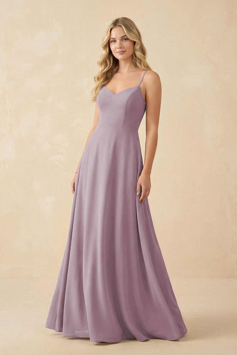 A-Line Chiffon Spaghetti Strap Bridesmaid Dress in Dusk - KISS BRIDAL BRIDESMAID DRESSES
