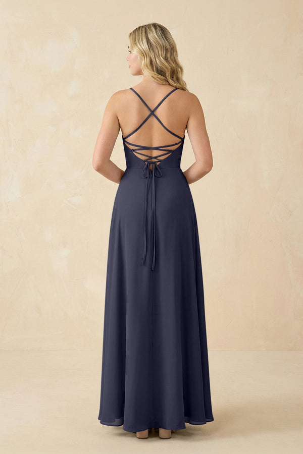 A-Line Chiffon Spaghetti Strap Bridesmaid Dress in Dusk Blue - SHE IS ME BRIDESMAID DRESSES