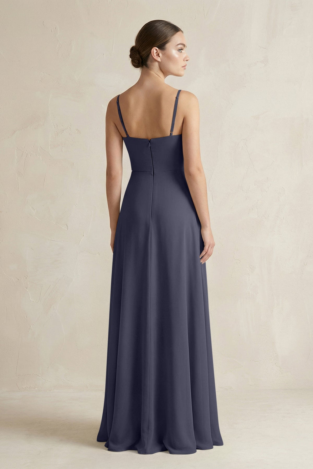 A - Line Chiffon Spaghetti Strap Bridesmaid Dress in Dusk Blue - SHE IS ME Bridesmaid Dresses