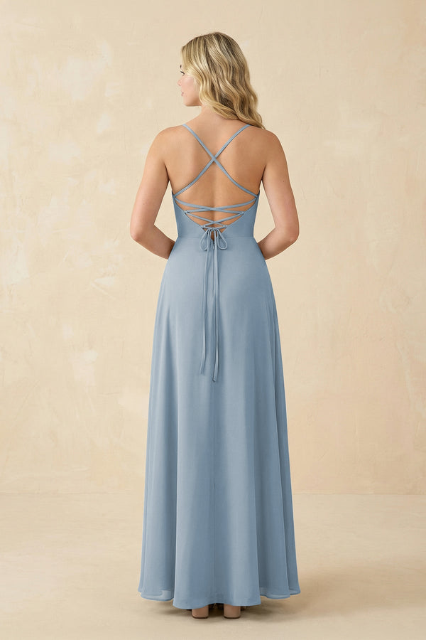 A-Line Chiffon Spaghetti Strap Bridesmaid Dress in Dusty Blue - SHE IS ME BRIDESMAID DRESSES