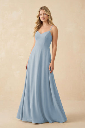 A-Line Chiffon Spaghetti Strap Bridesmaid Dress in Dusty Blue - SHE IS ME BRIDESMAID DRESSES