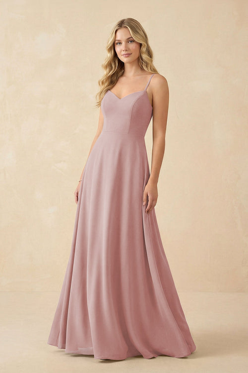 A-Line Chiffon Spaghetti Strap Bridesmaid Dress in Dusty Rose - SHE IS ME BRIDESMAID DRESSES
