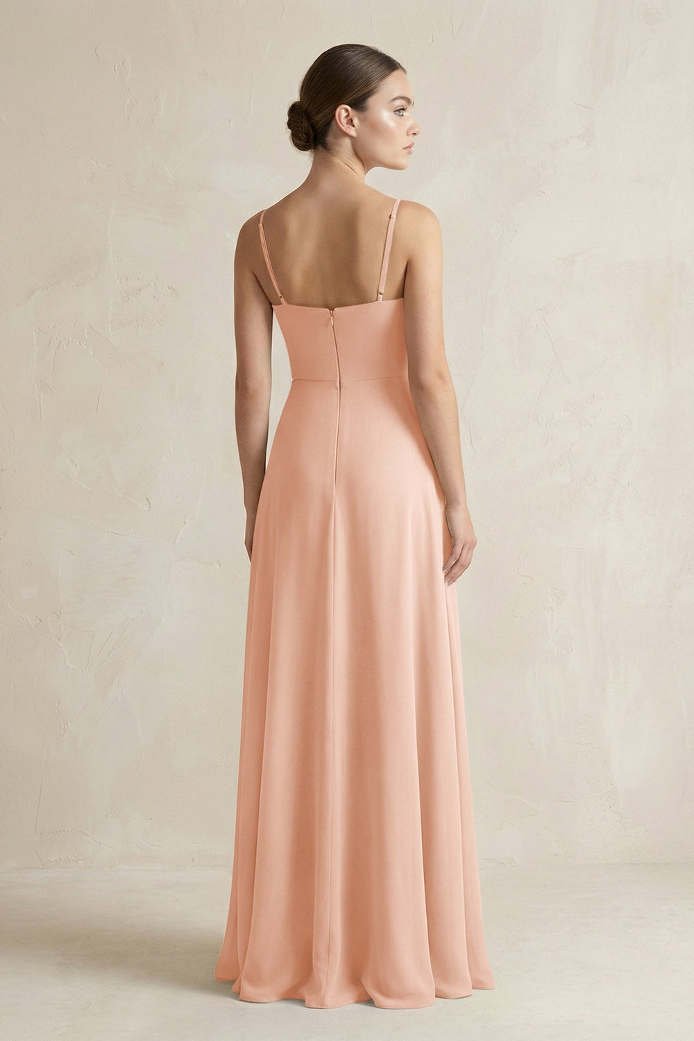 A - Line Chiffon Spaghetti Strap Bridesmaid Dress in English Rose - SHE IS ME Bridesmaid Dresses