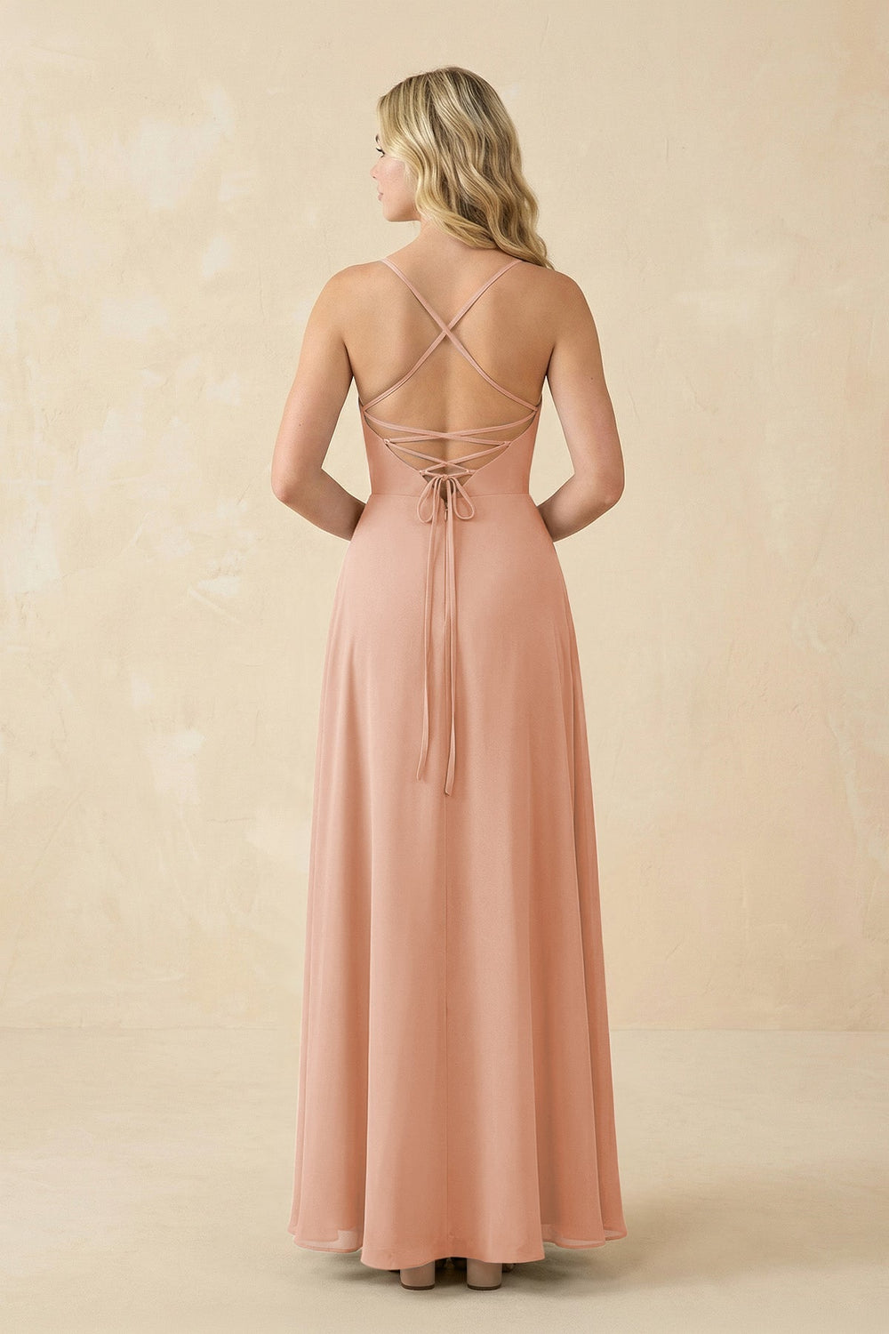 A-Line Chiffon Spaghetti Strap Bridesmaid Dress in English Rose - KISS BRIDAL BRIDESMAID DRESSES
