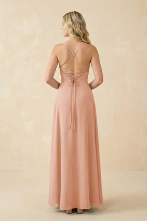 A-Line Chiffon Spaghetti Strap Bridesmaid Dress in English Rose - SHE IS ME BRIDESMAID DRESSES