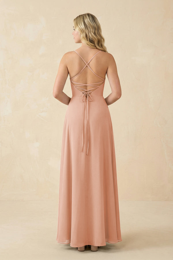 A-Line Chiffon Spaghetti Strap Bridesmaid Dress in English Rose - SHE IS ME BRIDESMAID DRESSES