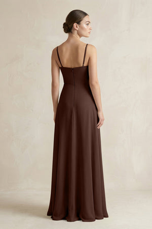 A - Line Chiffon Spaghetti Strap Bridesmaid Dress in Espresso - SHE IS ME Bridesmaid Dresses
