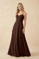 A-Line Chiffon Spaghetti Strap Bridesmaid Dress in Espresso - SHE IS ME BRIDESMAID DRESSES