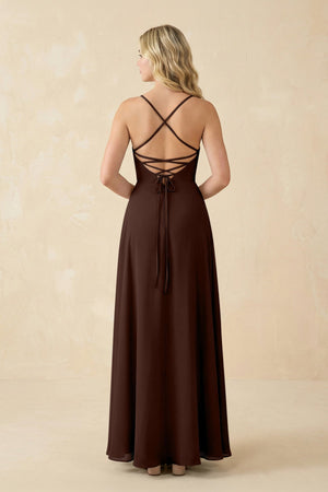 A-Line Chiffon Spaghetti Strap Bridesmaid Dress in Espresso - SHE IS ME BRIDESMAID DRESSES