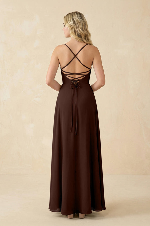 A-Line Chiffon Spaghetti Strap Bridesmaid Dress in Espresso - SHE IS ME BRIDESMAID DRESSES