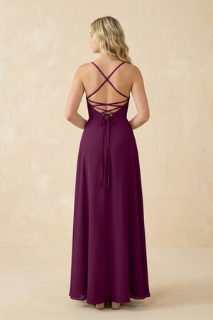 A-Line Chiffon Spaghetti Strap Bridesmaid Dress in Fig - SHE IS ME BRIDESMAID DRESSES