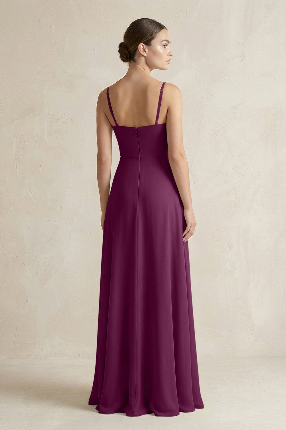 A - Line Chiffon Spaghetti Strap Bridesmaid Dress in Fig - SHE IS ME Bridesmaid Dresses