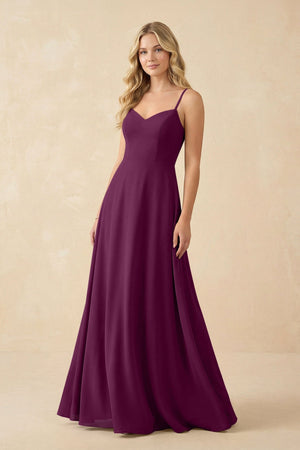 A-Line Chiffon Spaghetti Strap Bridesmaid Dress in Fig - SHE IS ME BRIDESMAID DRESSES