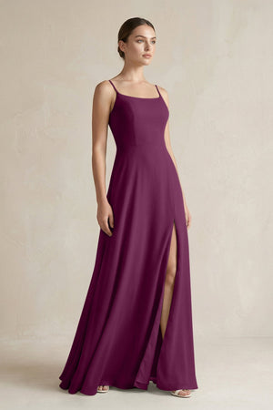 A - Line Chiffon Spaghetti Strap Bridesmaid Dress in Fig - SHE IS ME Bridesmaid Dresses