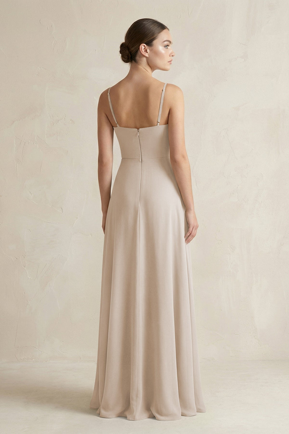 A - Line Chiffon Spaghetti Strap Bridesmaid Dress in Frost - SHE IS ME Bridesmaid Dresses