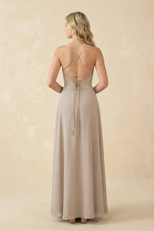 A-Line Chiffon Spaghetti Strap Bridesmaid Dress in Frost - SHE IS ME BRIDESMAID DRESSES