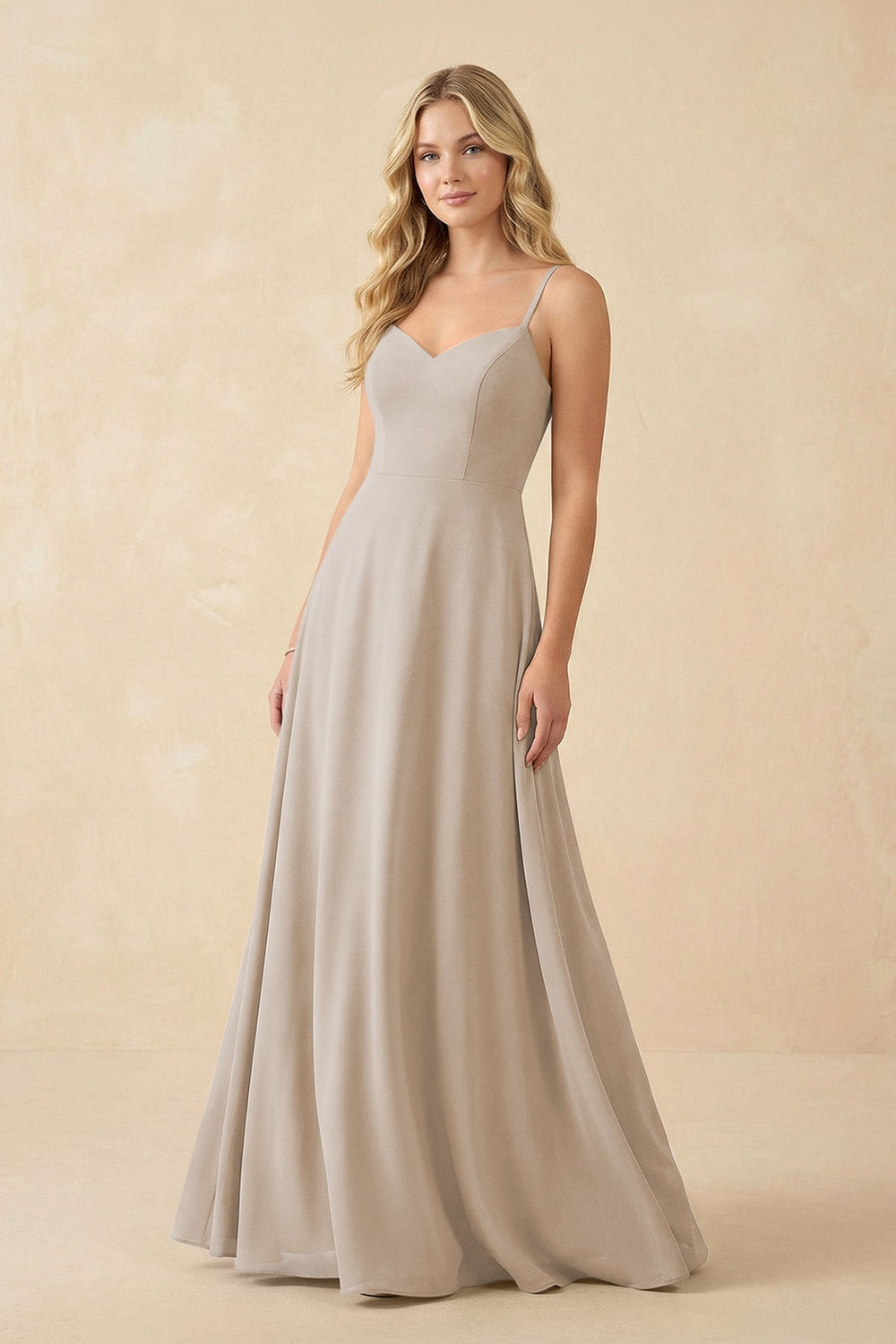 A-Line Chiffon Spaghetti Strap Bridesmaid Dress in Frost - KISS BRIDAL BRIDESMAID DRESSES