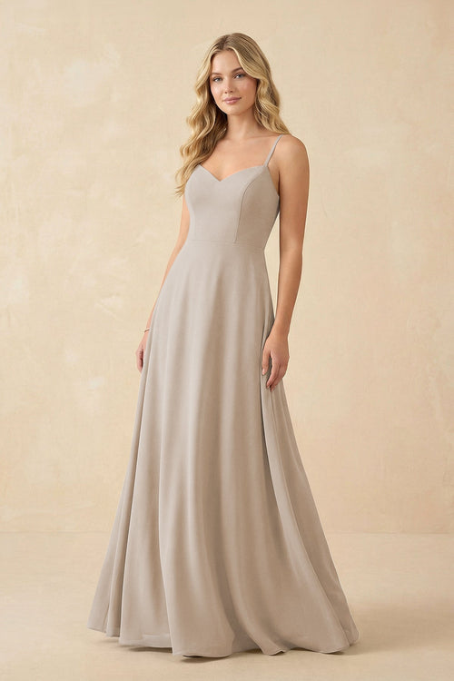 A-Line Chiffon Spaghetti Strap Bridesmaid Dress in Frost - SHE IS ME BRIDESMAID DRESSES