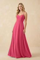 A-Line Chiffon Spaghetti Strap Bridesmaid Dress in Fuchsia - SHE IS ME BRIDESMAID DRESSES