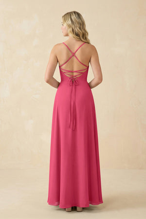 A-Line Chiffon Spaghetti Strap Bridesmaid Dress in Fuchsia - SHE IS ME BRIDESMAID DRESSES