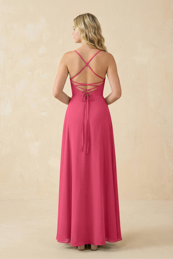 A-Line Chiffon Spaghetti Strap Bridesmaid Dress in Fuchsia - SHE IS ME BRIDESMAID DRESSES