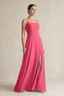 A - Line Chiffon Spaghetti Strap Bridesmaid Dress in Fuchsia - SHE IS ME Bridesmaid Dresses