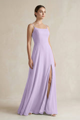 A - Line Chiffon Spaghetti Strap Bridesmaid Dress in Lavender - KISS BRIDAL Bridesmaid Dresses