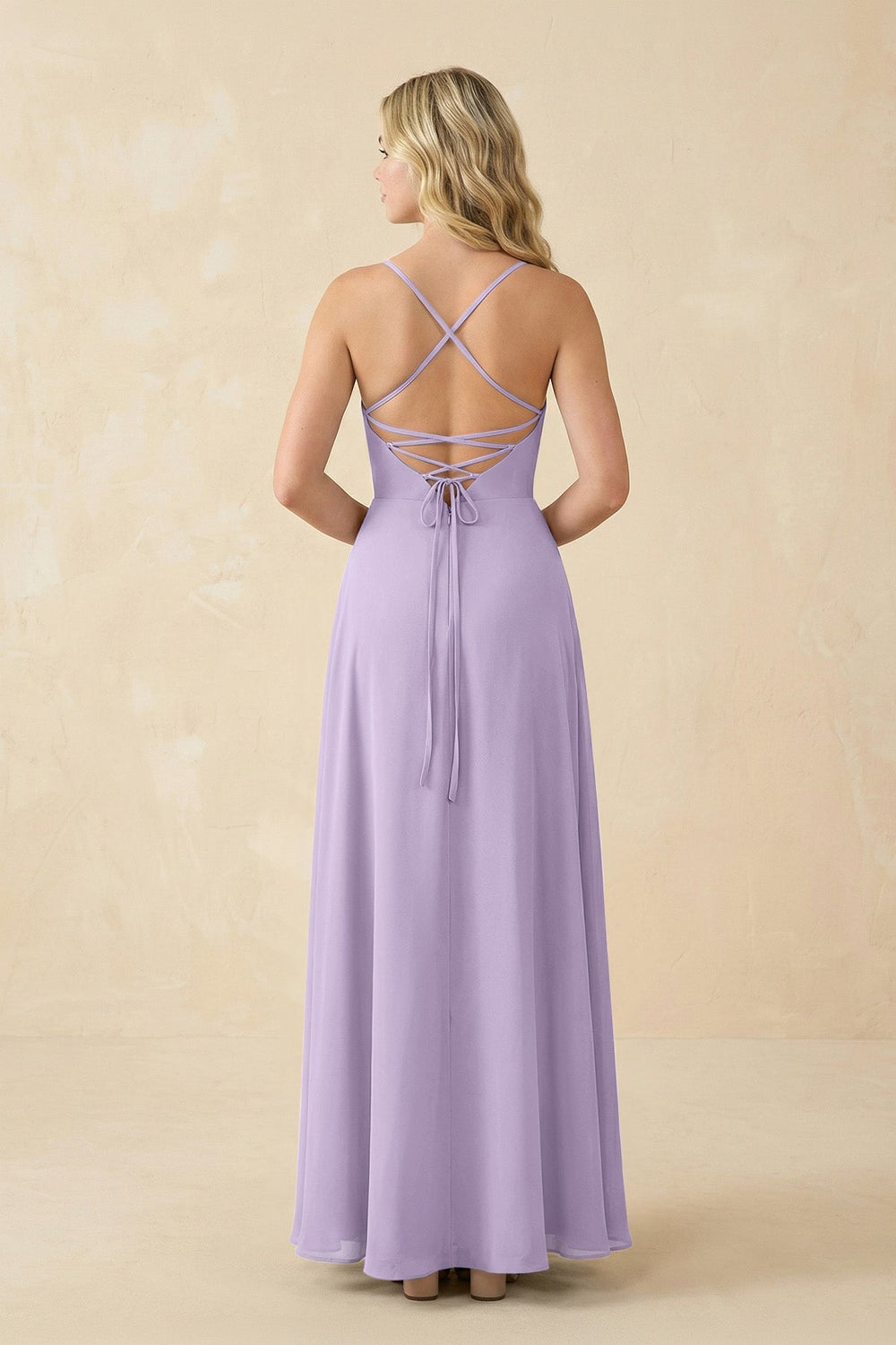 A-Line Chiffon Spaghetti Strap Bridesmaid Dress in Lavender - KISS BRIDAL BRIDESMAID DRESSES