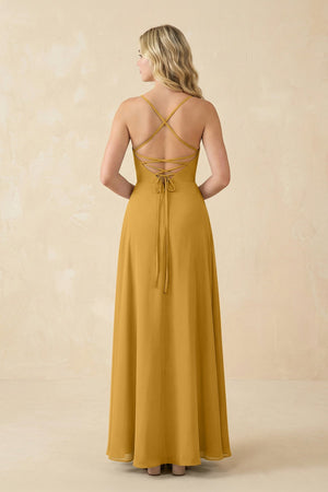 A-Line Chiffon Spaghetti Strap Bridesmaid Dress in Marigold - SHE IS ME BRIDESMAID DRESSES