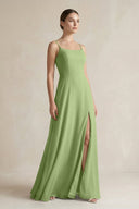 A - Line Chiffon Spaghetti Strap Bridesmaid Dress in Matcha - SHE IS ME Bridesmaid Dresses