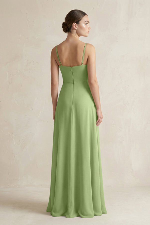 A - Line Chiffon Spaghetti Strap Bridesmaid Dress in Matcha - SHE IS ME Bridesmaid Dresses