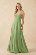 A-Line Chiffon Spaghetti Strap Bridesmaid Dress in Matcha - SHE IS ME BRIDESMAID DRESSES