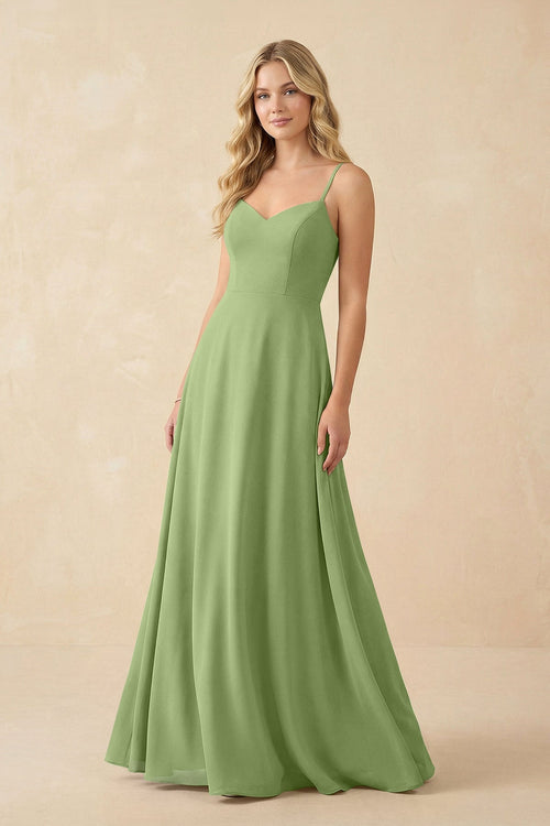 A-Line Chiffon Spaghetti Strap Bridesmaid Dress in Matcha - SHE IS ME BRIDESMAID DRESSES